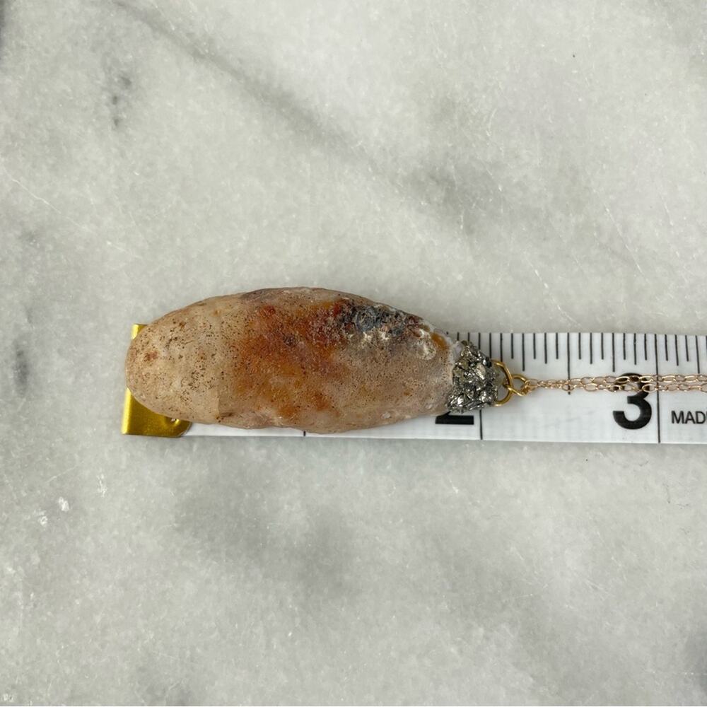 Handmade | Cream White Orange Geode Pendant 32in 14K Gold Filled Chain Necklace - Picture 4 of 6